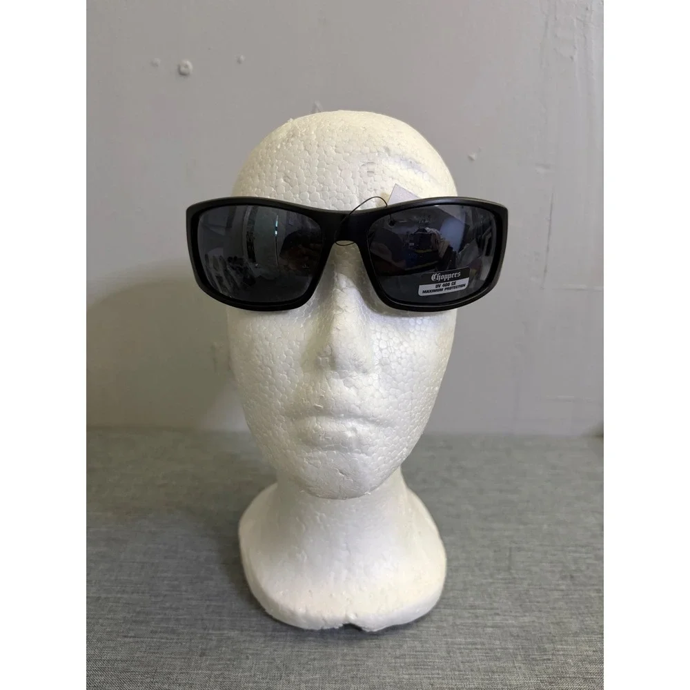 Choppers Sunglasses Mens OS Matte Black 8CP6776 Biker Wrap UV400 Cross Logo